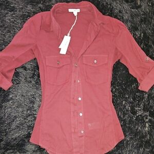 NWT James Perse Burgundy Button-Down Shirt (Size 0)